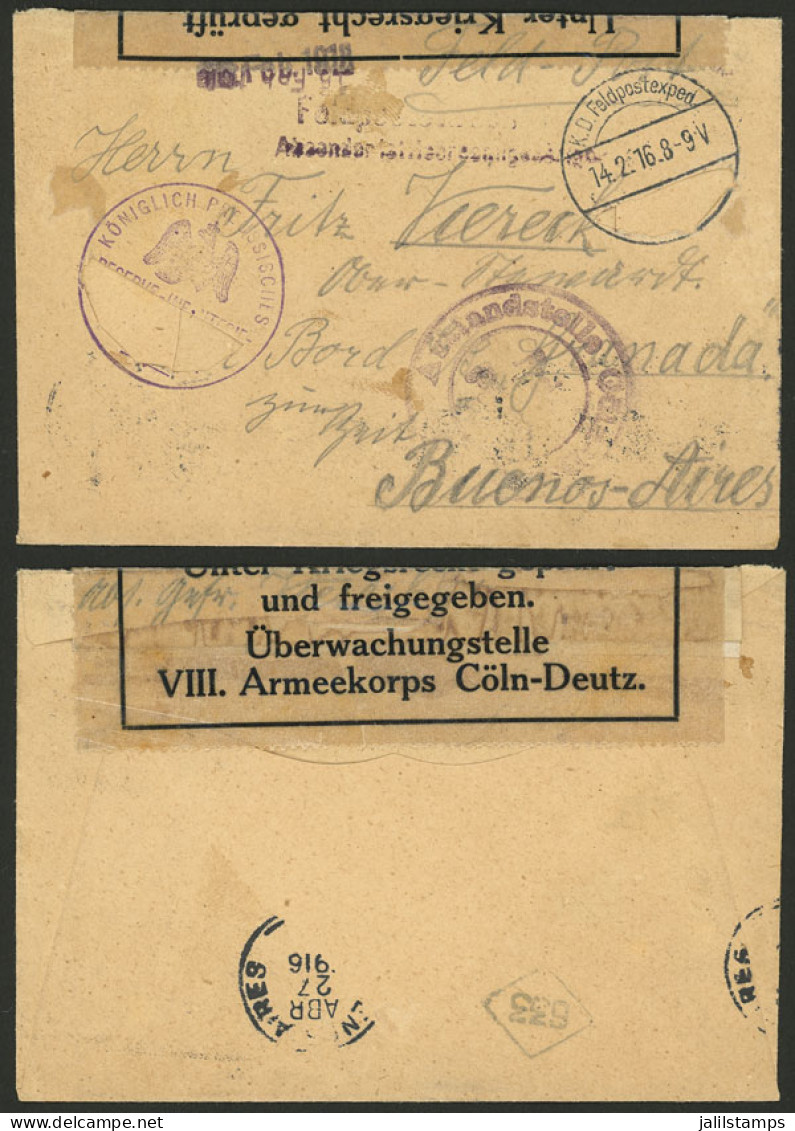 GERMANY: INTERESTING DESTINATION AND CENSOR: Cover Sent By A Soldier At The European War Front To A Sailor On The Ship " - Brieven En Documenten