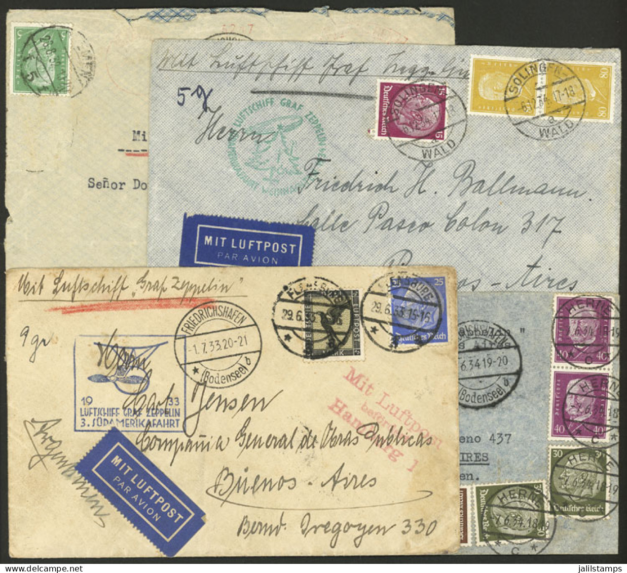 GERMANY: 4 Airmail Covers Sent To Argentina Between 1932 And 1934, Flown By Zeppelin, In General Of Fine Quality, Attrac - Briefe U. Dokumente