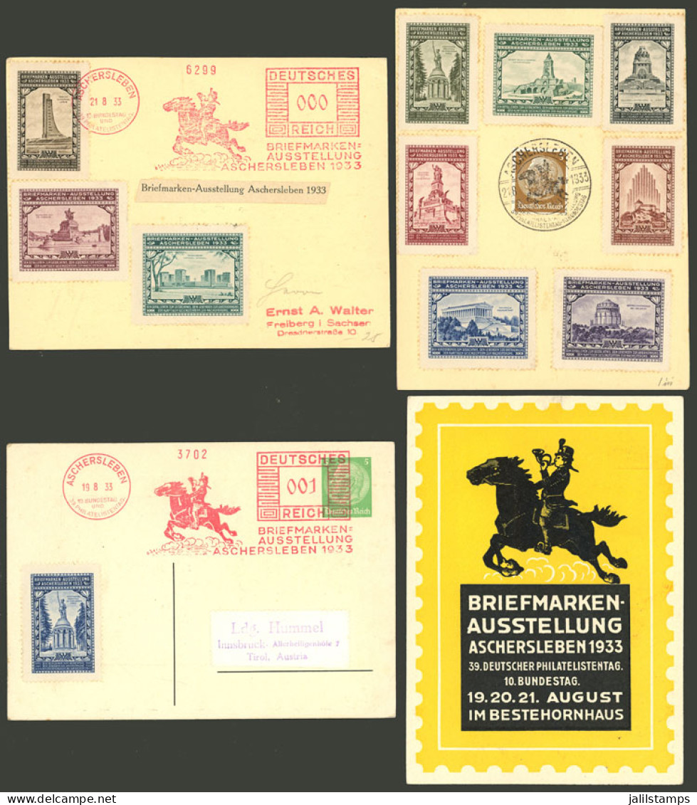 GERMANY: 19 & 21/AU/1933 Aschersleben Philatelic Exposition, Private Postal Stationery (card) Of 5pg. With Impression On - Lettres & Documents