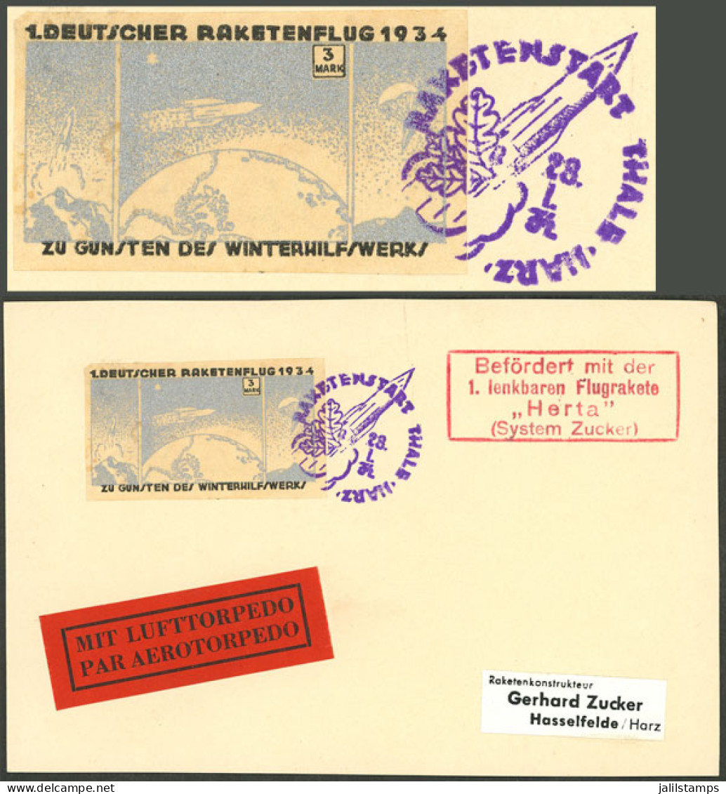 GERMANY: Cover Flown By Rocket On 28/JA/1934, With Nice Cinderella Of 3Mk., VF Quality! - Briefe U. Dokumente