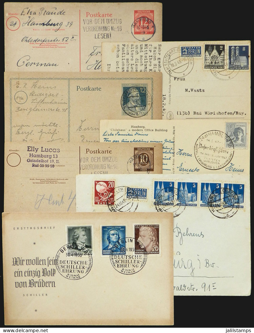 GERMANY: 7 Covers, Cards Etc. Used Between 1945 And 1955, Interesting, Fine Quality! - Storia Postale