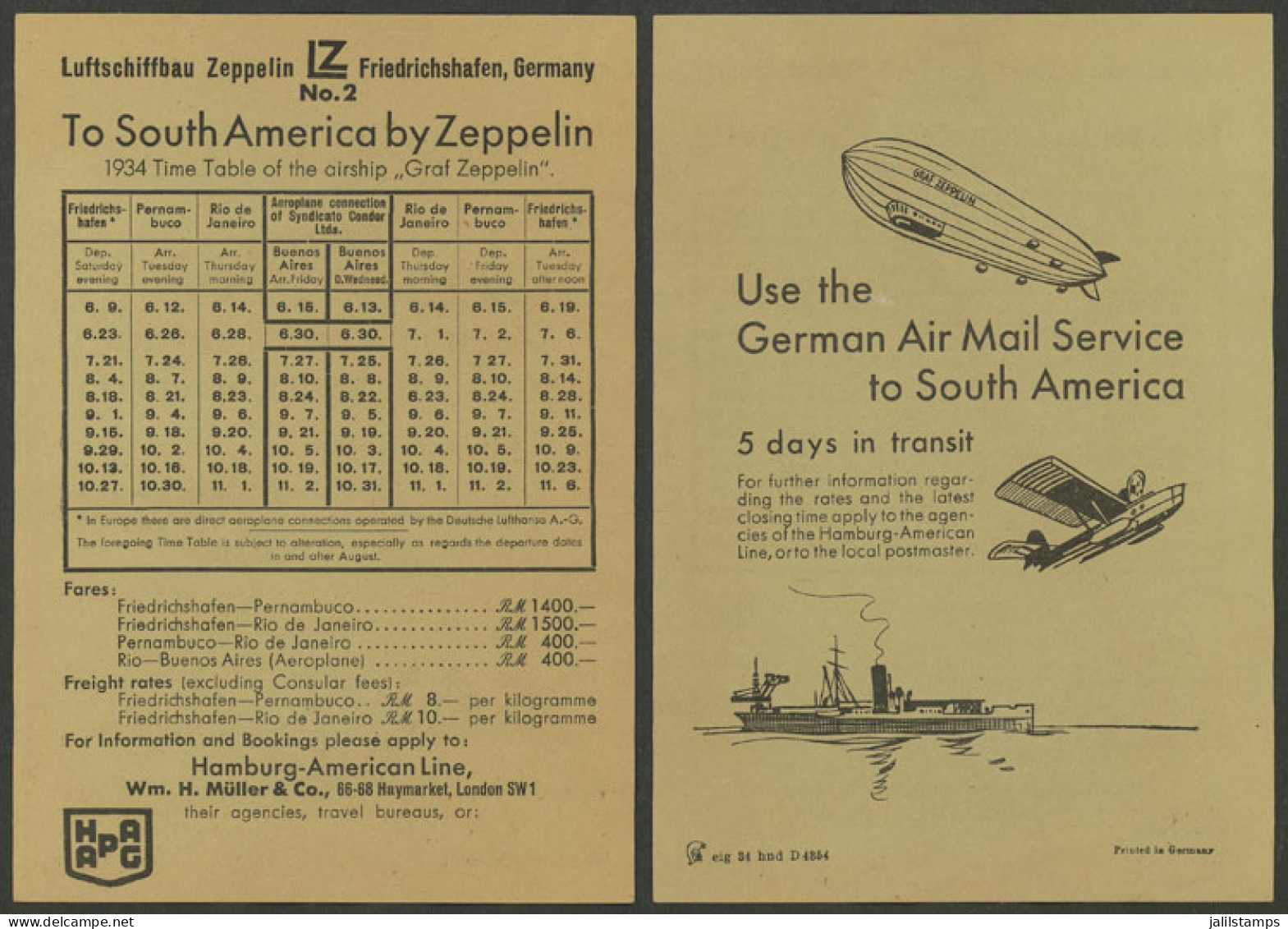 GERMANY: Timetable Of ZEPPELIN Flights To South America, Very Fine Quality! - Ohne Zuordnung