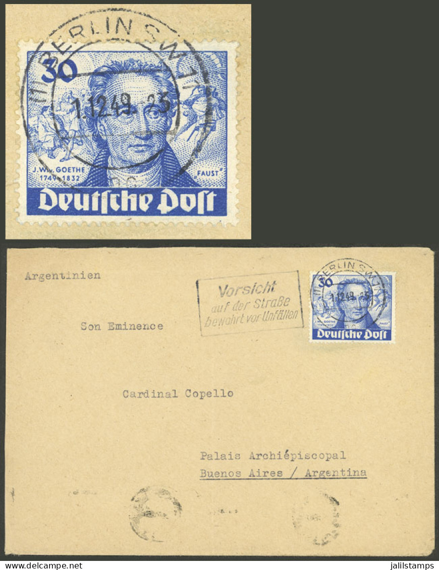 GERMANY - WEST BERLIN: Yvert 53, 1949 Goethe 30pg. Franking ALONE A Cover Sent To Argentina On 1/DE/1949, With Arrival B - Cartas & Documentos