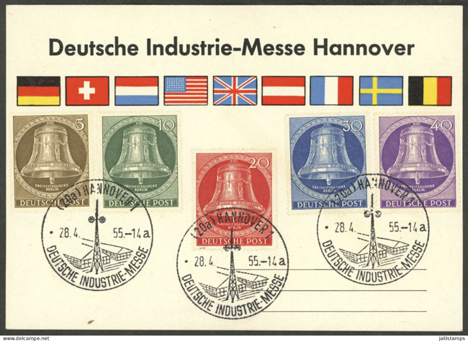 GERMANY - WEST BERLIN: Yvert 87/91, 1953 Liberty Bell, Set Of 5 Values On A Card With Special Postmarks, VF Quality! - Covers & Documents
