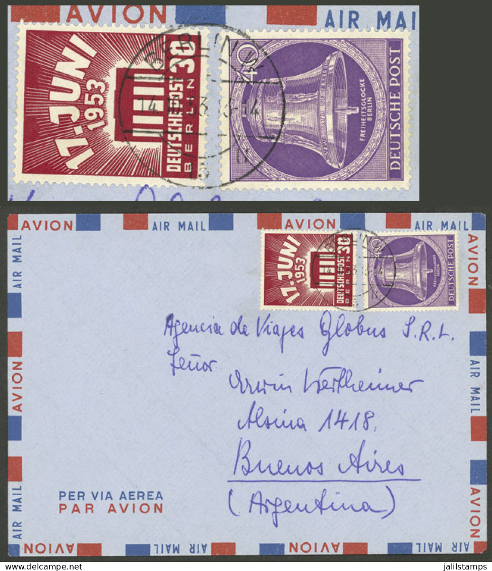 GERMANY - WEST BERLIN: Airmail Cover Sent To Argentina On 14/OC/1953 With Very Nice Postage Of 70pg., VF Quality! - Briefe U. Dokumente