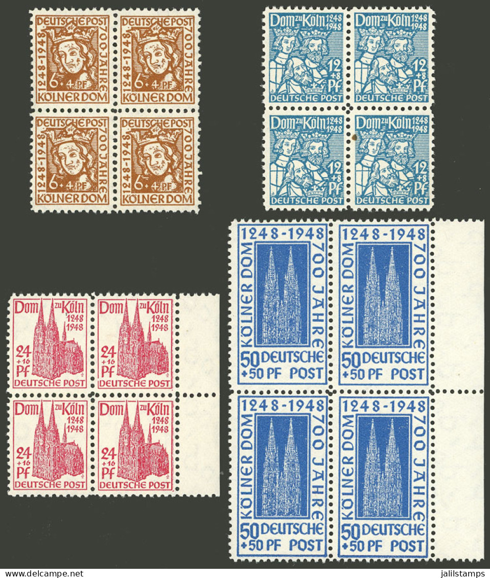 GERMANY - BIZONE: Yvert 37/40, 1948 Cathedral Of Koln, The Set Of 4 Values In MNH Blocks Of 4, Excellent Quality! - Mint