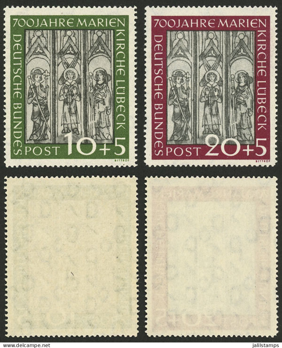 WEST GERMANY: Yvert 25/26, 1951 Lübeck Cathedral, Set Of 2 MNH Values (although The Gum Is Lightly Disturbed), Very Fine - Nuevos