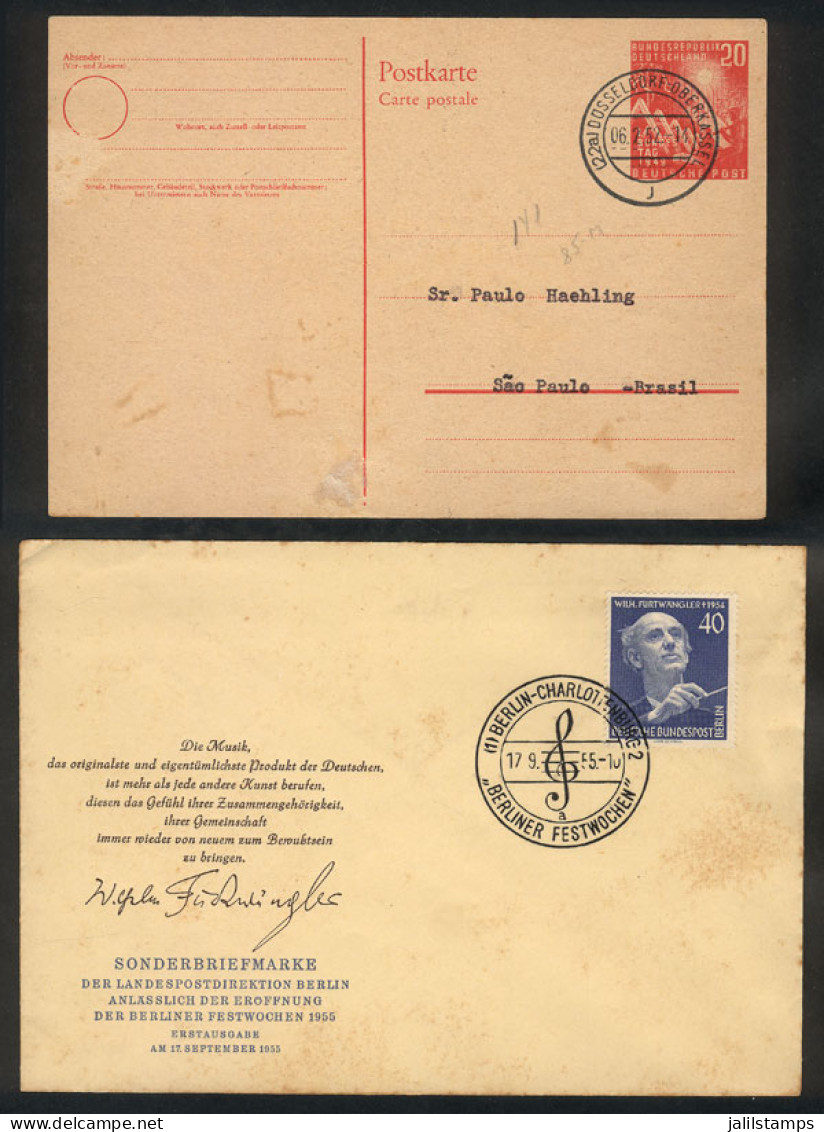 WEST GERMANY: Postal Card Used On 6/FE/1952 + Cover With Special Cancel Of 17/SE/1955, Minor Defects, Low Start! - Storia Postale