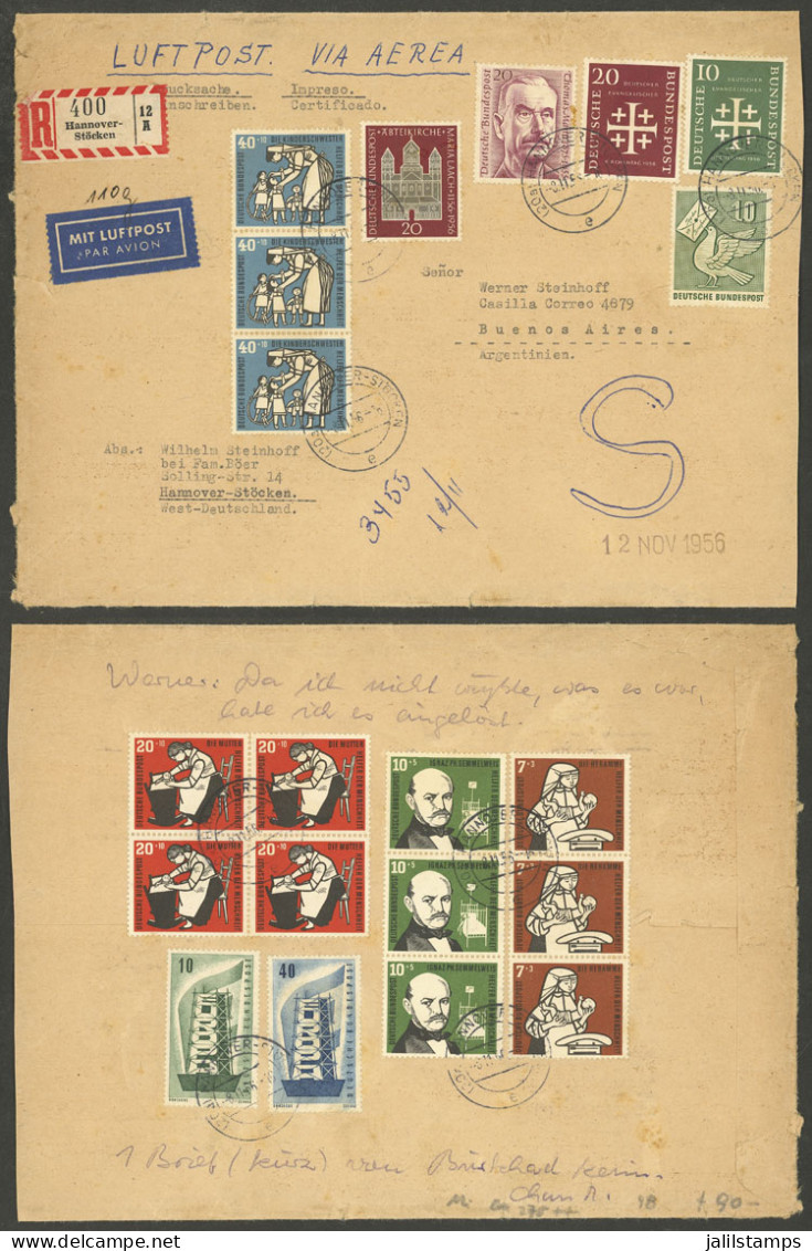 WEST GERMANY: 8/NO/1956 Hannover-Stöcken - Argentina, Cover With Printed Matter Sent By Registered Airmail With Very Nic - Lettres & Documents