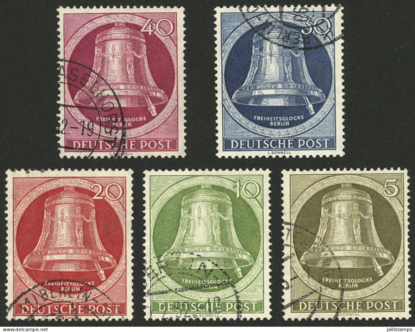 WEST GERMANY - BERLIN: Yvert 68/72, 1952 Bell With Clapper At Right, Set Of 5 Used Values, VF Quality! - Oblitérés