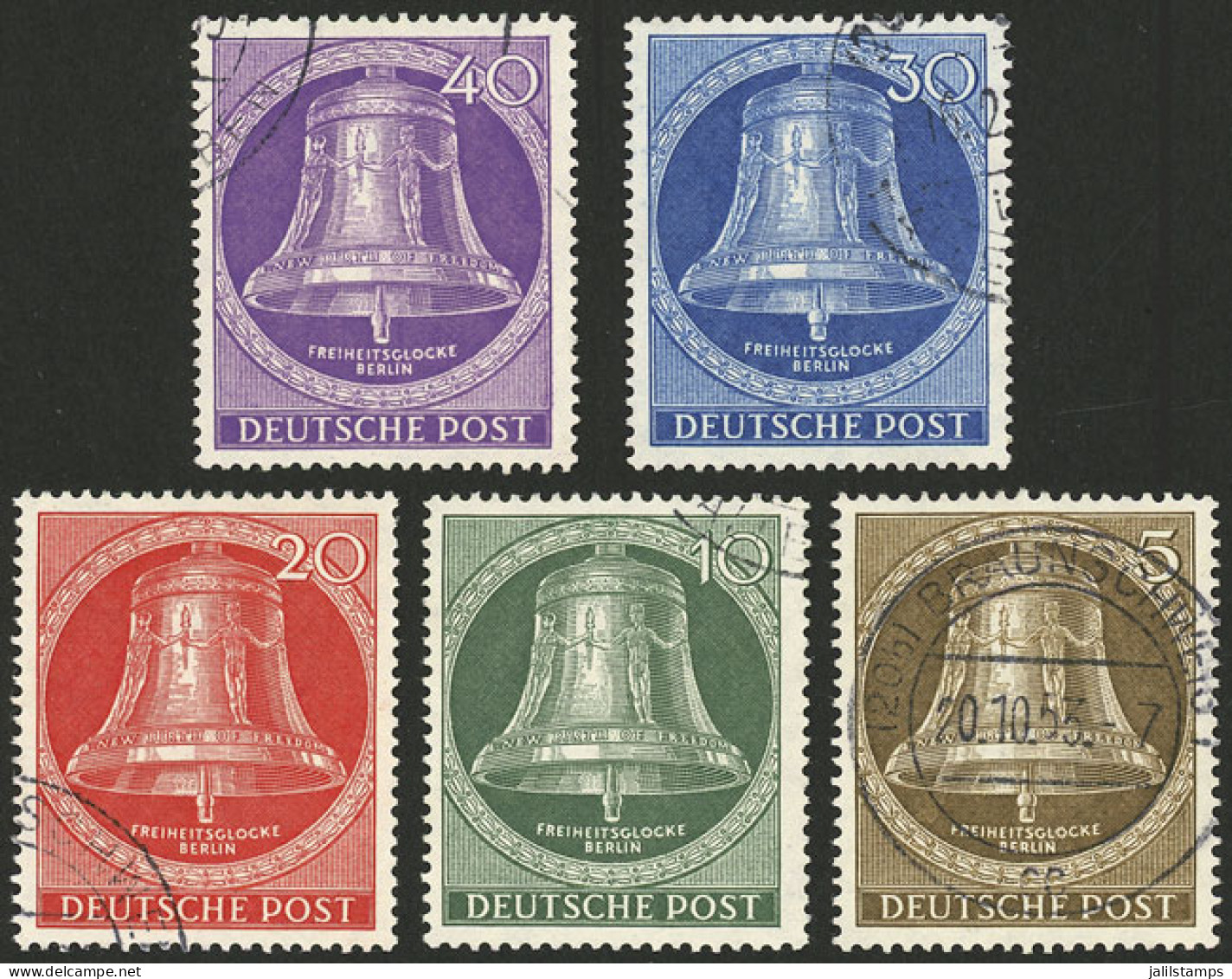 WEST GERMANY - BERLIN: Yvert 87/91, 1952 Bell With Clapper At Center, Set Of 5 Used Values, VF Quality! - Usados