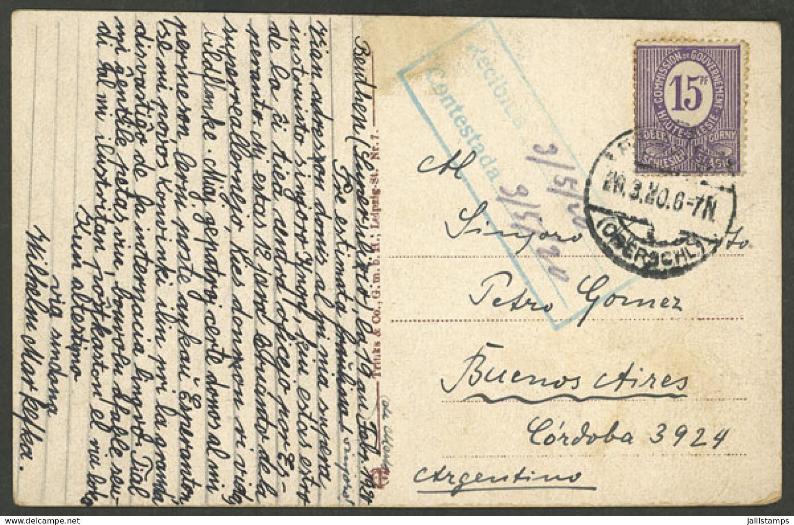 UPPER SILESIA: Postcard With View Of "Kaiserplatz, Beuthen" Sent To Argentina On 20/MAR/1920 Franked With 15pf., Written - Silesia