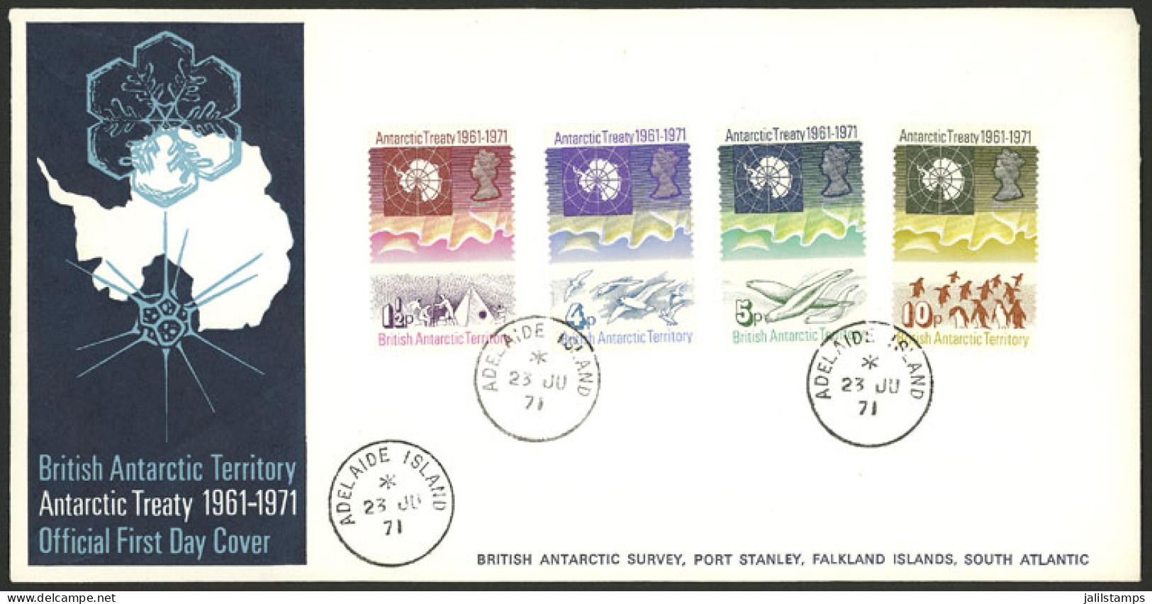 BRITISH ANTARCTIC TERRITORY: Sc.39/42, 1971 Antarctic Treaty 10 Years, Cmpl. Set Of 4 Values On FDC Covers With Cancel O - FDC