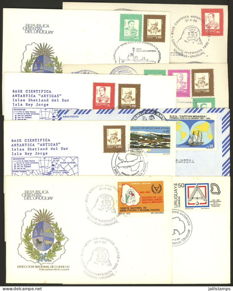 URUGUAY ANTARCTICA: 8 Covers Used Between 1989 And 1991, Interesting Antarctic Marks, VF General Quality! - Sonstige & Ohne Zuordnung