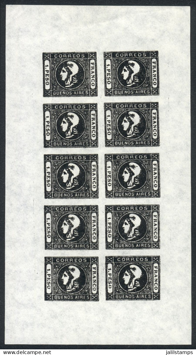 ARGENTINA: GJ.17 (Sc.10), Reprint In Mini-sheet Of 10 Examples, Excellent Quality! - Buenos Aires (1858-1864)