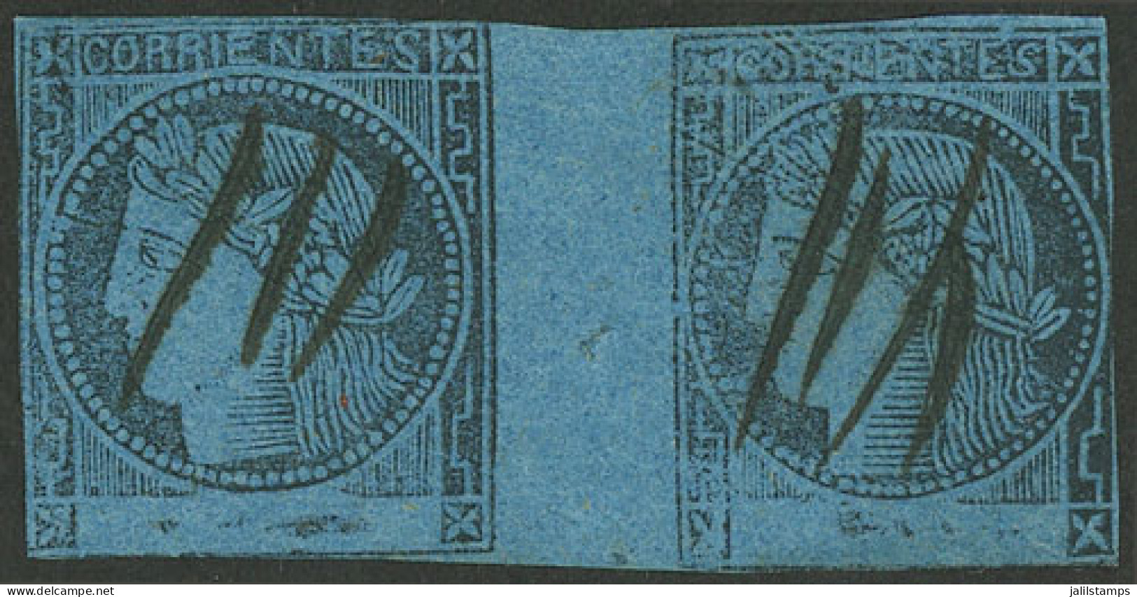 ARGENTINA: RARE PAIR: GJ.3, Blue, Pair With Types 5 And 7 VERY SEPARATED Between Them (more Than Usual), Rare And Very I - Corrientes (1856-1880)