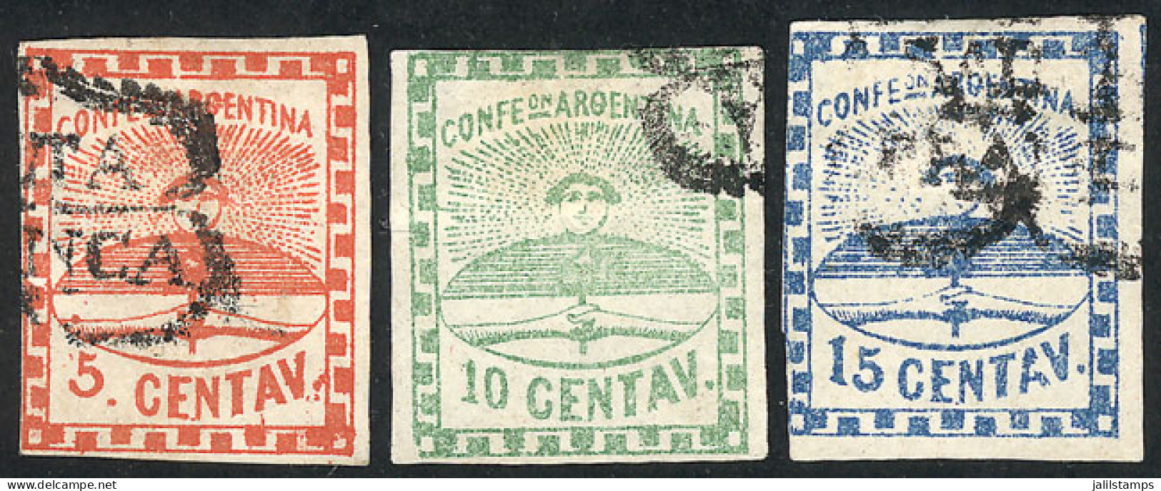 ARGENTINA: GJ.1/3, The Complete Set Of 3 Values Used In SALTA, Genuine And Guaranteed Cancels (signed By Alberto Solari  - Oblitérés