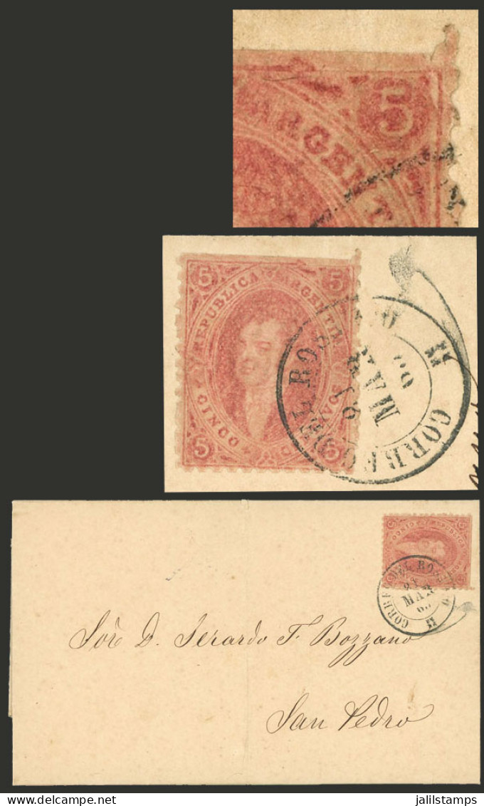 ARGENTINA: GJ.19, 2nd Printing, With VARIETY: "Plate Flaw In The Top Border, Next To The Right 5", Franking An Entire Le - Cartas & Documentos