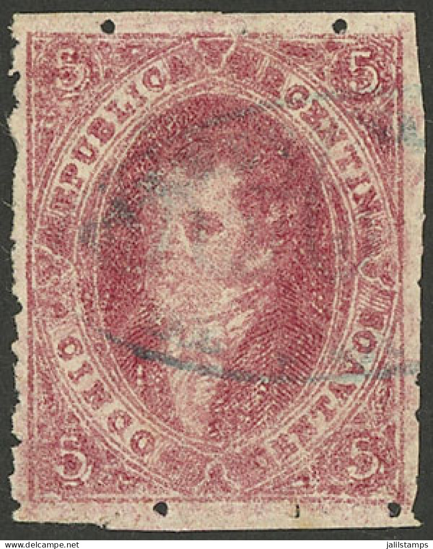 ARGENTINA: GJ.25, 5c. 4th Printing, Red-rose, With Blue Ellipse Cancel To Be Defined, VF - Used Stamps