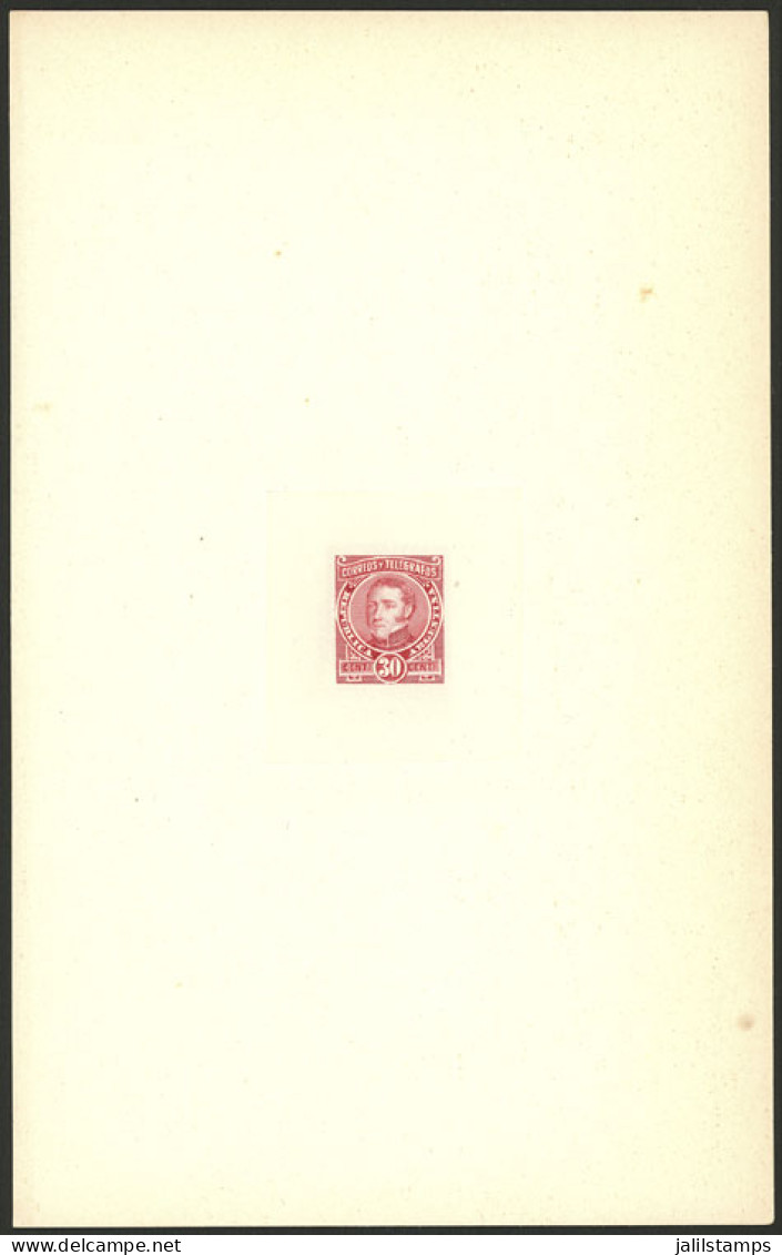 ARGENTINA: 1889 Sudamericana Issue, Die Essay Of An UNADOPTED Design, 30c. Dorrego, Printed In Carminish Red On Thin Pap - Altri & Non Classificati