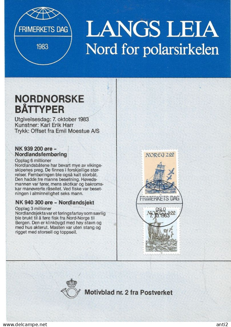 Norway 1983 Northern Norwegian Boats, Mi 891-892, Stamps Day, Souvenir Sheet - Storia Postale
