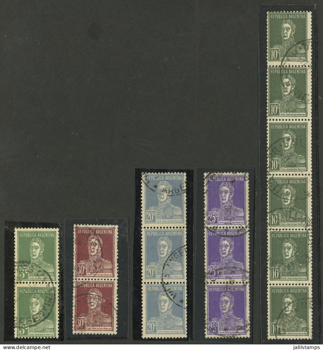 ARGENTINA: GJ.708 + Other Values, 1931 San Martín Typographed, Several Values Of The Set In Pairs Or Strips, Used, Fine  - Sonstige & Ohne Zuordnung
