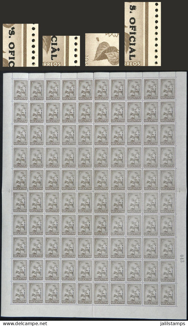 ARGENTINA: GJ.739, 1P. Sunflower, Printed On Soft Imported Unsurfaced Paper, Vertical Downwards Ovpt., COMPLETE SHEET Of - Officials