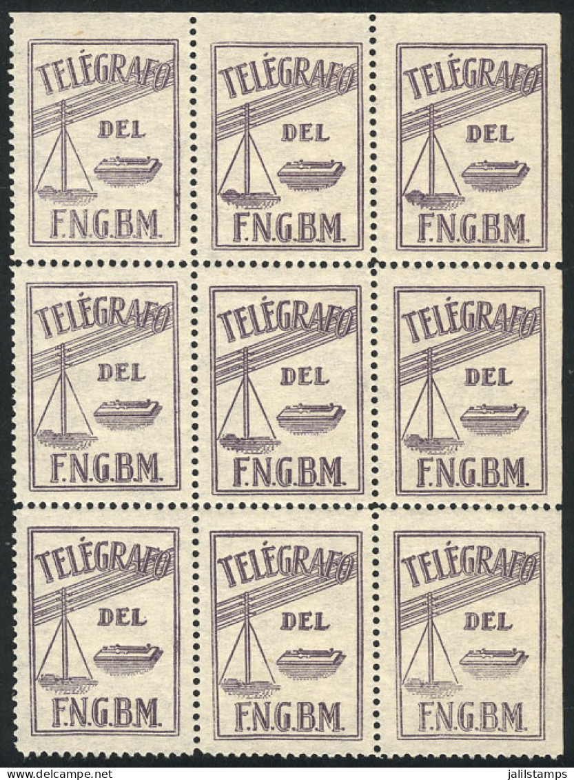 ARGENTINA: Seal For Telegrams Of The Telégrafo Del F.N.G.B.M., Beautiful Block Of 9, VF And Rare! - Telegraph