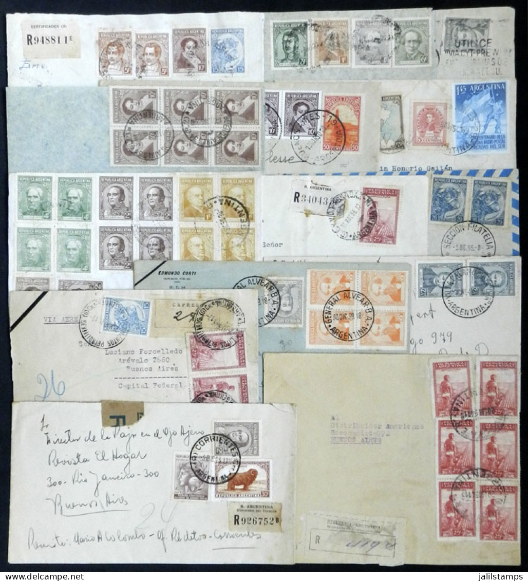 ARGENTINA: 14 Covers Used Between 1935/55, All With Stamps Of The "Próceres & Riquezas I" Issue In Varied Combinations A - Briefe U. Dokumente