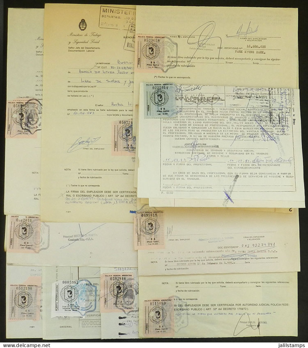 ARGENTINA: POLICÍA FEDERAL: 10 Varied Documents With Rare Revenue Stamps Of The Federal Police, Rare, Attractive Lot! AT - Otros & Sin Clasificación