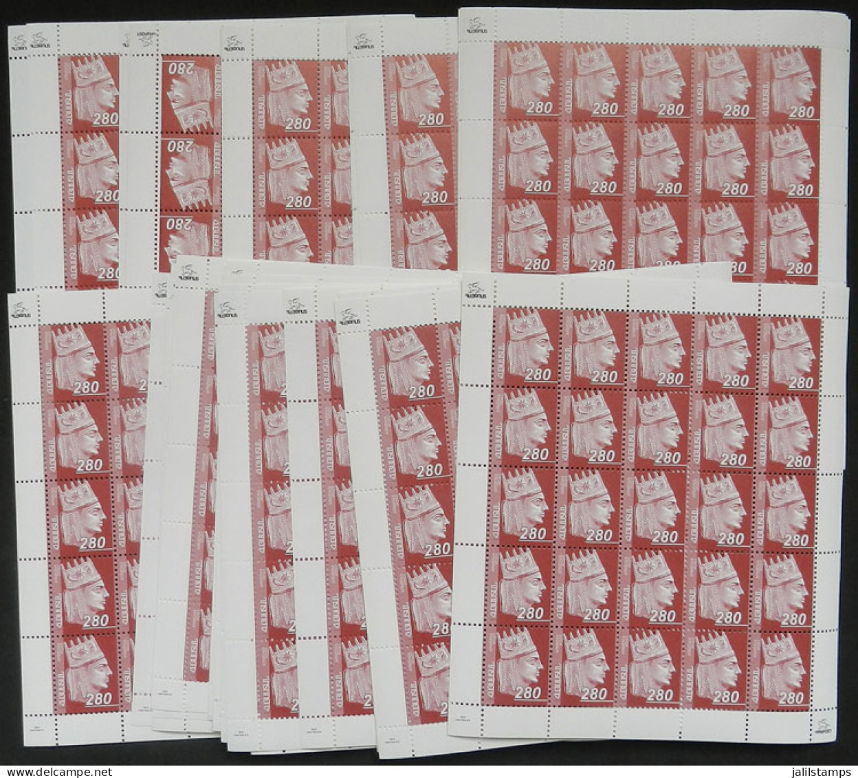 ARMENIA: CHEAP POSTAGE: Sc.827, 2010 280d. King Tigran The Great, 50 Sheets Of 25 Stamps Each (in Total 1,250 Stamps), M - Arménie