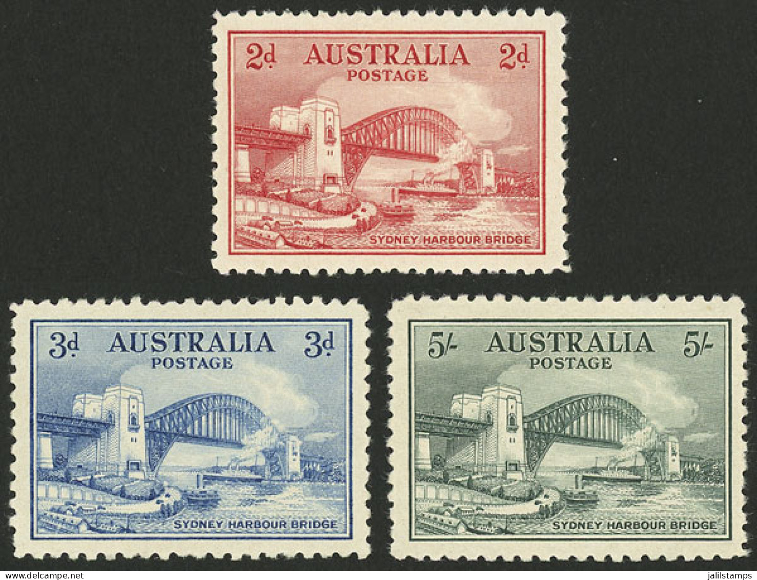 AUSTRALIA: Sc.130/132, 1932 Sydney Harbour Bridge, Cmpl. Set Of 3 Values, Mint With Tiny And Hardly Visible Hinge Marks, - Other & Unclassified