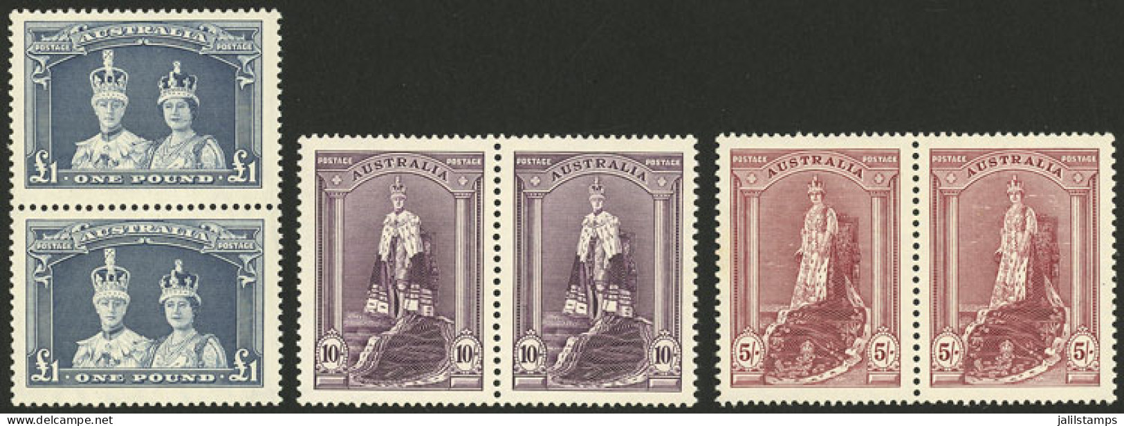 AUSTRALIA: Sc.177/79, 1937/46 The 3 High Values Of The Set, Normal Paper (issued In 1938), MNH Pairs Of Excellent Qualit - Sonstige & Ohne Zuordnung