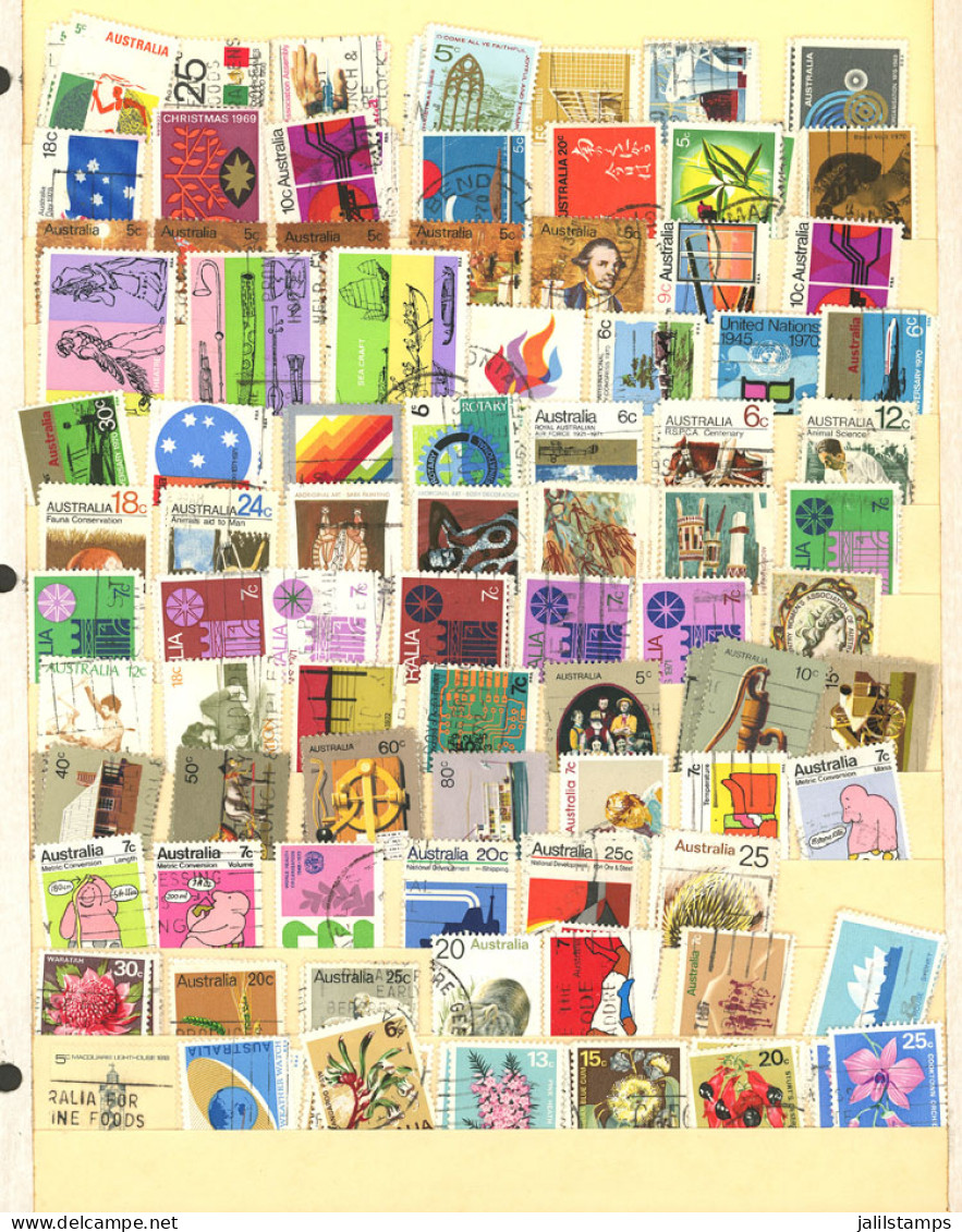 AUSTRALIA: Large Number (MANY HUNDREDS, Probably Thousands) Of Used Stamps Mounted On Stockbook Pages, It Includes Many  - Otros & Sin Clasificación