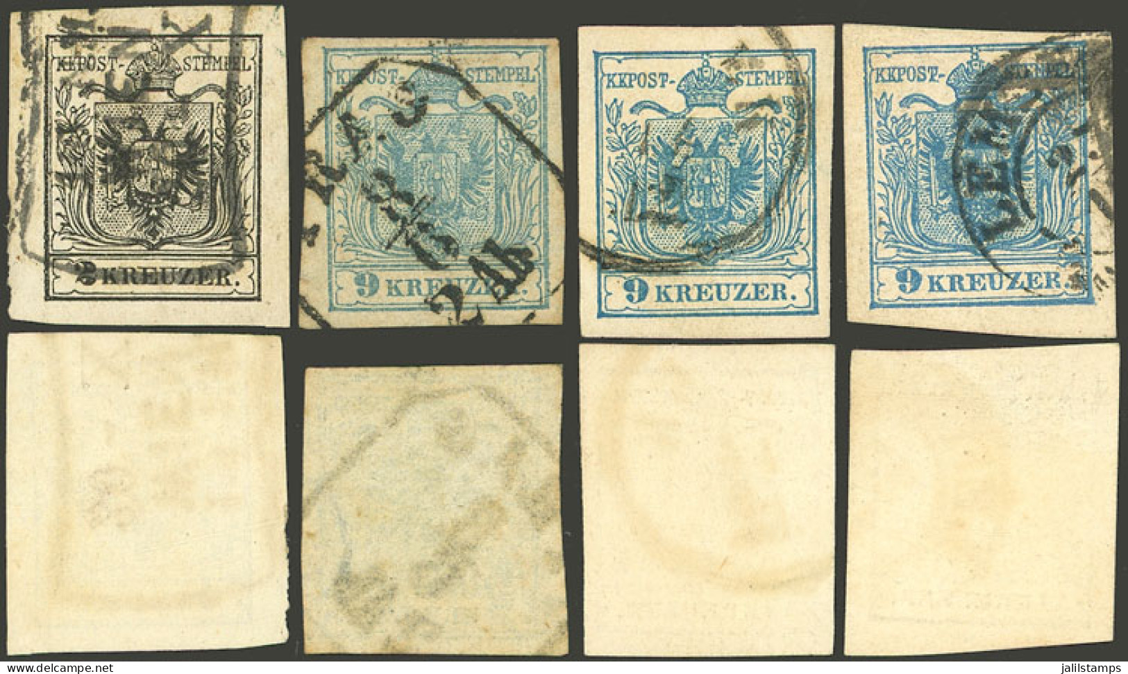 AUSTRIA: 4 Stamps Of The 1850 Issue, Including One Example Of 2kr. Black, Absolutely Superb, 3x 9kr. Blue, One With Wate - Autres & Non Classés