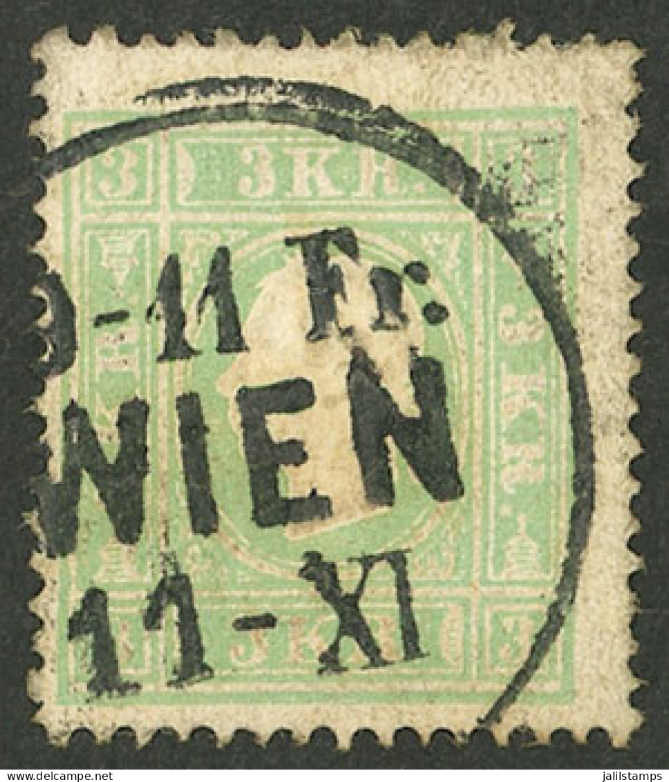 AUSTRIA: Sc.8, 1859 3kr. Light Green, Used, VF Quality! - Sonstige & Ohne Zuordnung