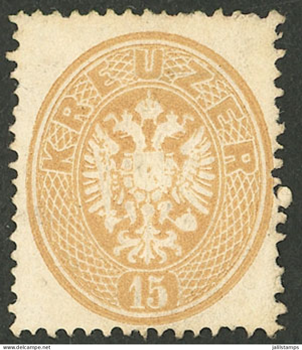 AUSTRIA: Sc.21, 1863 15kr. Yellowish Chestnut, Mint Without Gum, VF Quality! - Other & Unclassified