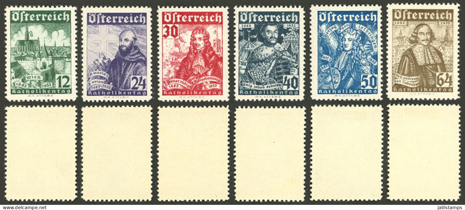 AUSTRIA: Sc.B112/B117, 1933 Catholic Day, Set Of 6 Values, Mint With Tiny Hinge Marks (they Appear MNH), Excellent Quali - Autres & Non Classés