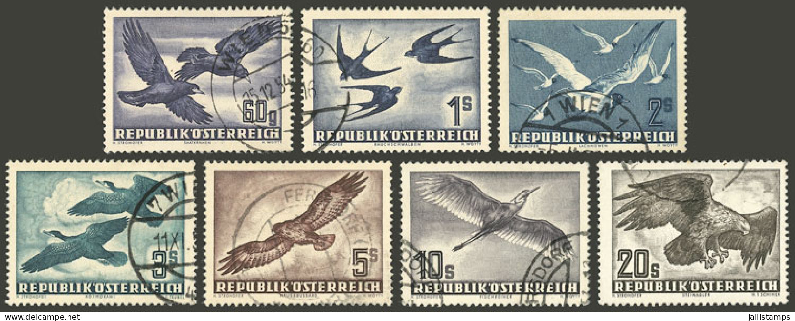 AUSTRIA: Yvert 54/60, 1950/3 Birds, Complete Set Of 7 Used Values, VF Quality! - Autres & Non Classés