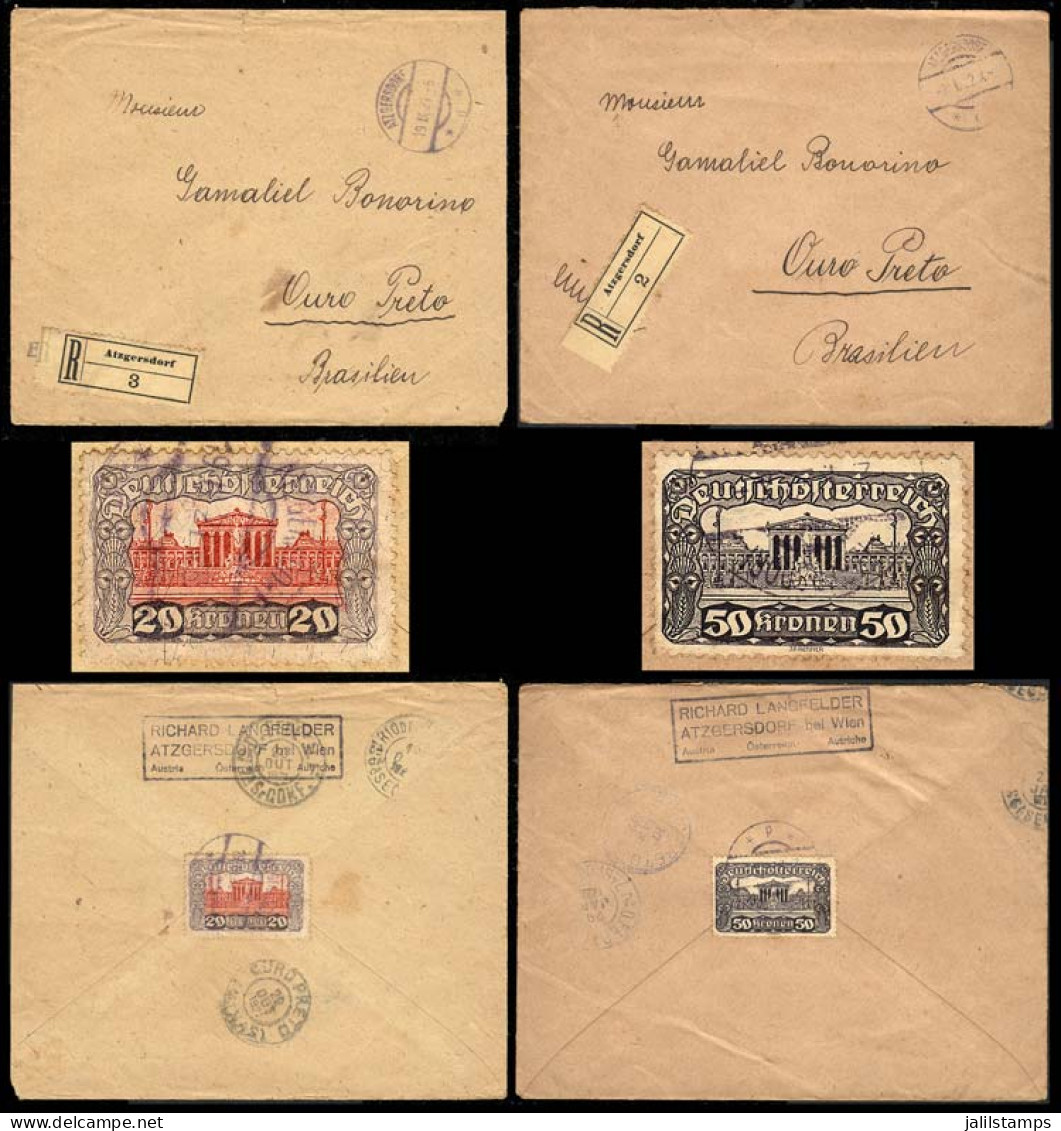 AUSTRIA: 2 Registered Covers Sent To Ouro Preto (Brazil) In 1921 And 1922, Franked On Reverse By Sc.226 (20K.) And 248 ( - Autres & Non Classés