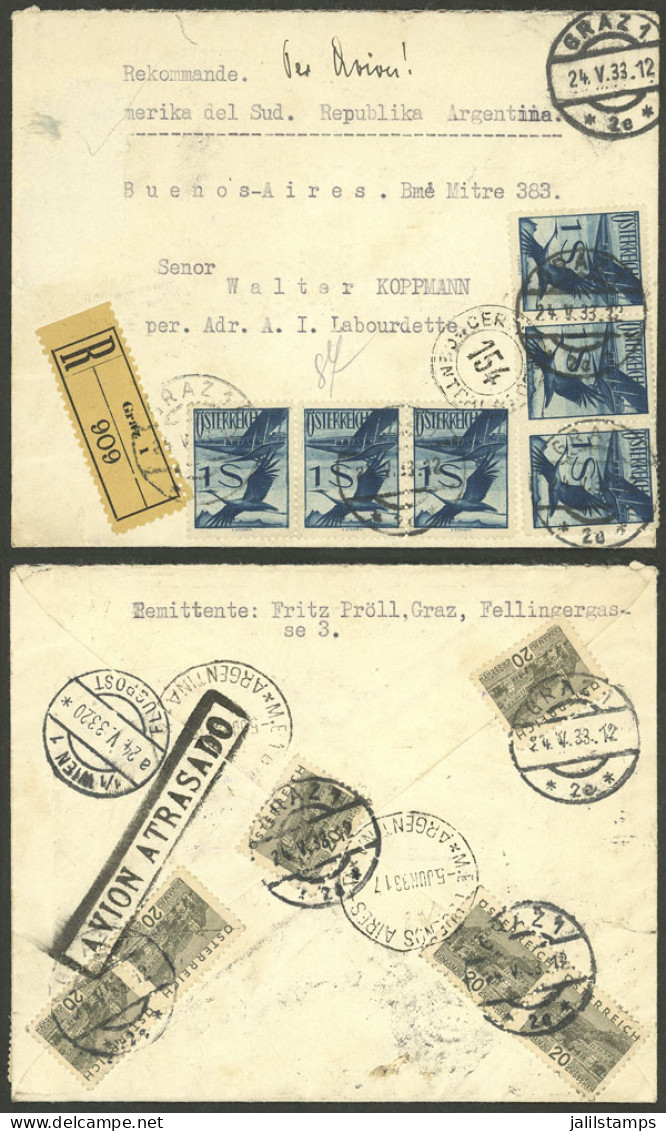 AUSTRIA: 24/MAY/1933 Graz - Argentina, Registered Airmail Cover, With Good Franking Of 7.20S., On Back There Is A Mark A - Altri & Non Classificati