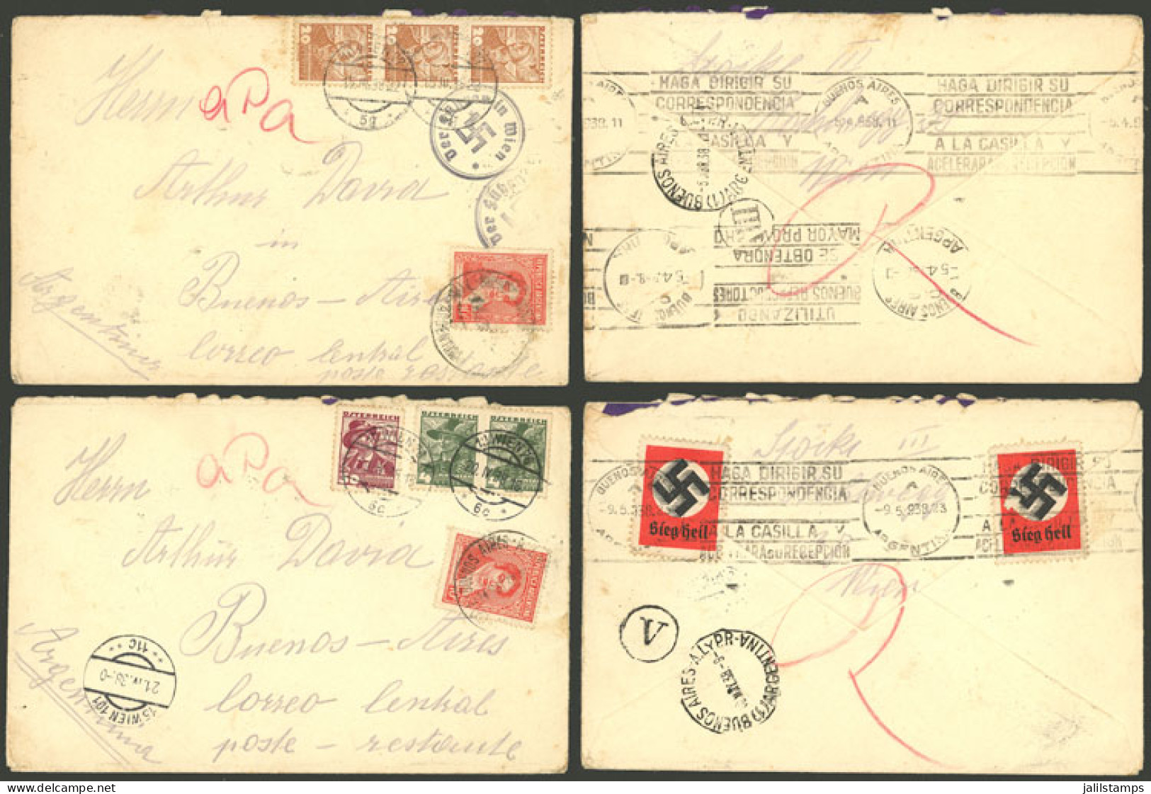 AUSTRIA: 2 Covers Sent From Wien To Argentina (poste Restante) N 15/MAR And 20/AP/1938, Franked With 60g. And 38g. Respe - Otros & Sin Clasificación