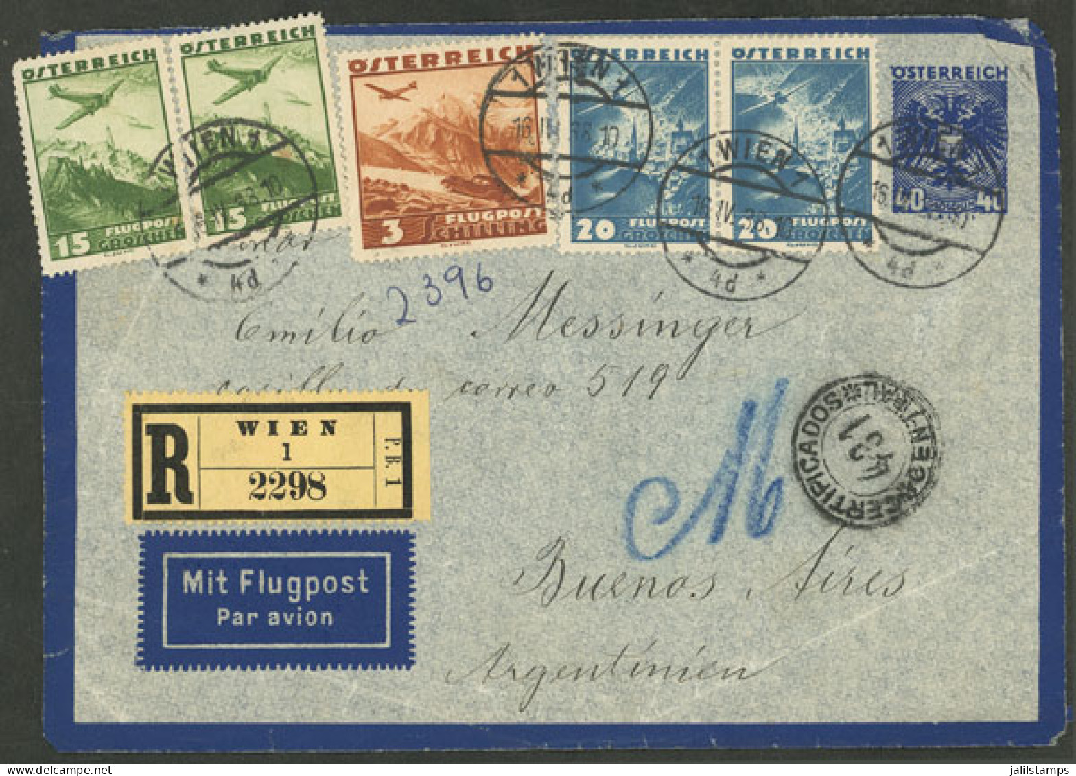 AUSTRIA: 16/AP/1938 Wien - Argentina, Registered Airmail Cover, Nice Franking, Arrival Backstamps! - Autres & Non Classés