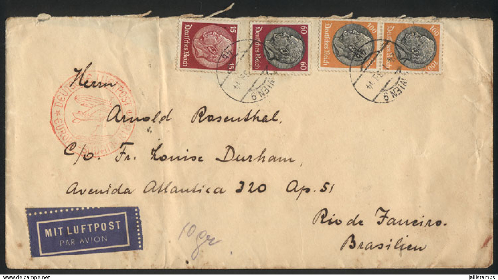 AUSTRIA: Cover Franked With Germany Stamps, Sent From Wien To Brazil On 24/JA/1939 By DLH Airmail, Interesting! - Otros & Sin Clasificación