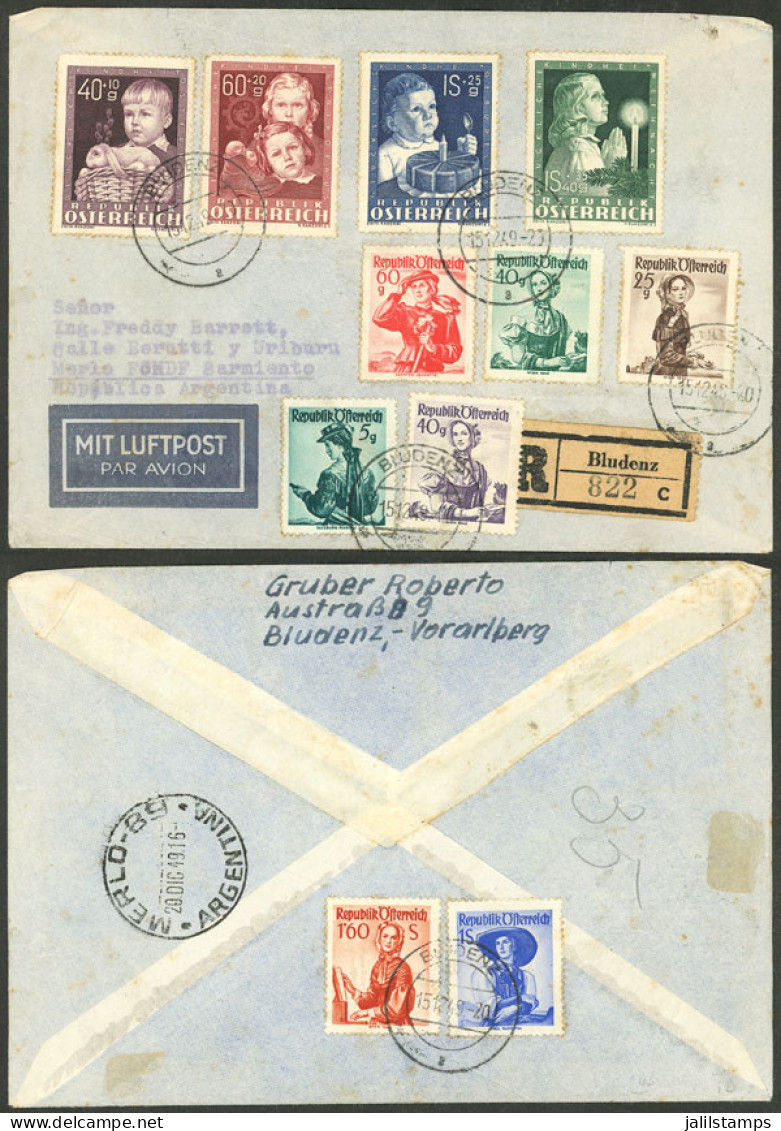 AUSTRIA: Registered Airmail Cover Sent From Bludenz To Argentina On 15/DE/1949 With Very Attractive Postage, Interesting - Other & Unclassified