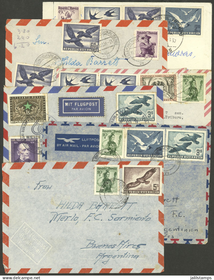 AUSTRIA: 6 Airmail Covers Sent To Argentina Between 1951 And 1955, All With Stamps Of The "Birds" Airmail Issue Of 1950/ - Otros & Sin Clasificación