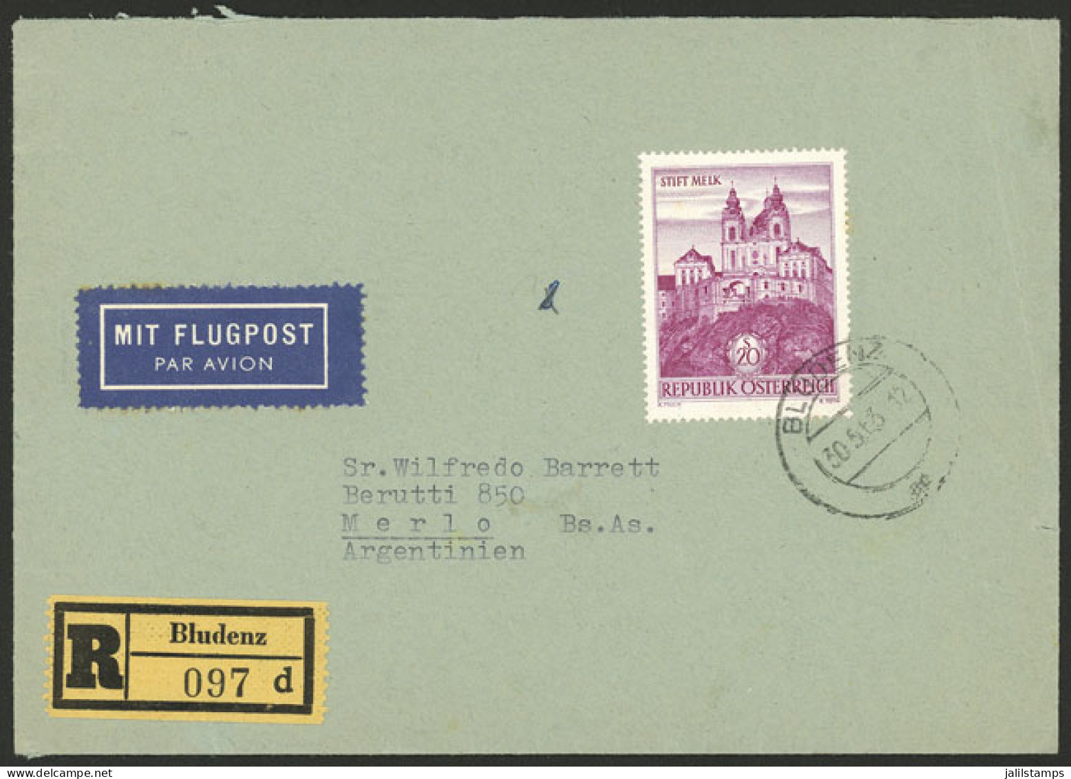 AUSTRIA: 30/MAY/1963 Bludenz - Argentina, Registered Airmail Cover With Attractive Postage Of 20S., And Zürich Transit B - Otros & Sin Clasificación