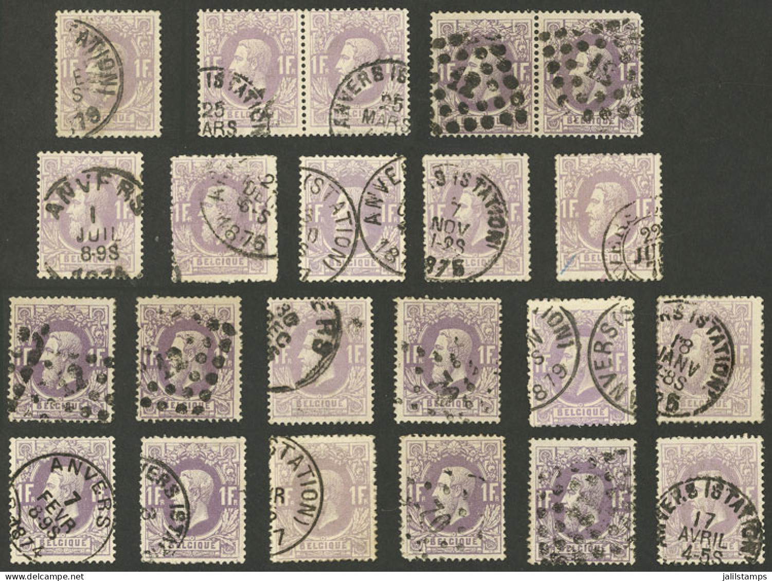 BELGIUM: Sc.36 Or 36a, 1869/70 1Fr., 22 Used Examples Of Very Fine Quality, Including A Couple Of Pairs, Good Opportunit - Other & Unclassified