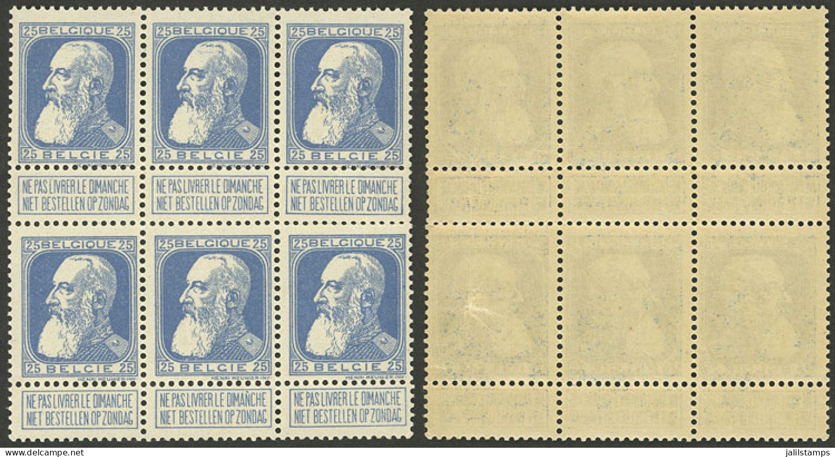 BELGIUM: Sc.87, 1905/11 25c. In MNH Block Of 6, Excellent Quality! - Other & Unclassified