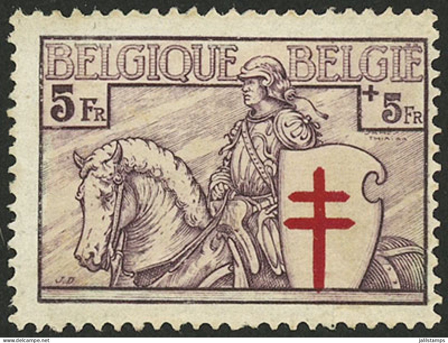 BELGIUM: Sc.B162m 1934 Crusader 5Fr. + 5Fr., High Value Of The Set, Mint Lightly Hinged, VF Quality! - Autres & Non Classés